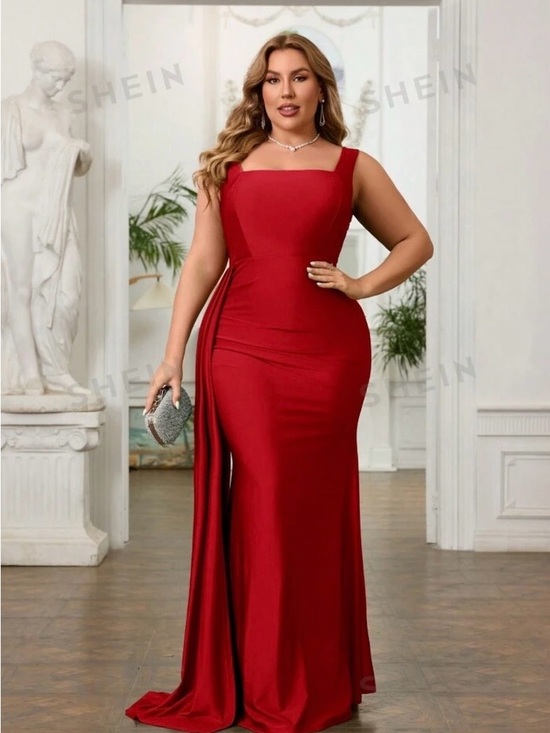 SHEIN Dresses & Skirts - SHEIN Red Square-Neck Maxi Evening Dress